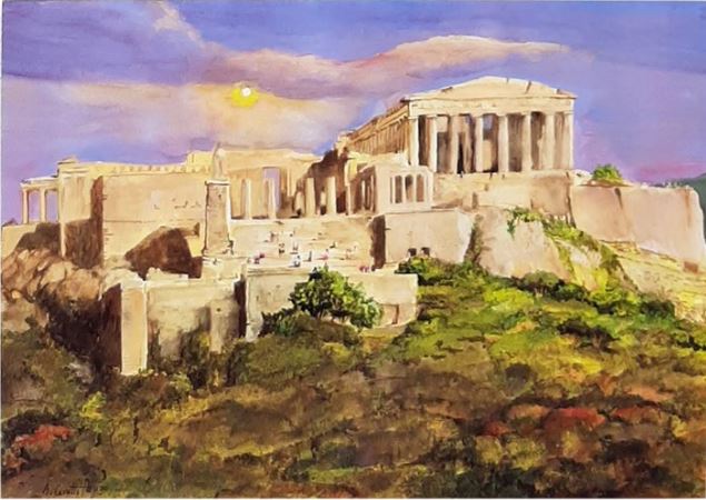 Litografia con Tempio